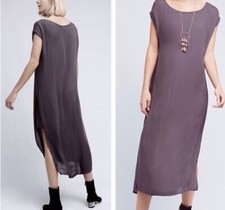 Anthropologie Women's Dress Sz M Cloth & Stone Gray Maxi Dress Side Slit, NWT