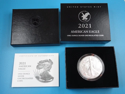 2021-W American Silver Eagle Burnished 1 oz .999 US Mint $1 Coin OGP Box & COA