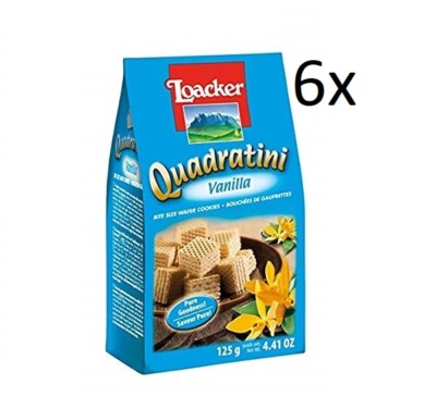 6x Loacker Quadratini Wafer Vaniglia Waffel mit Vanillecreme kekse biscuits 125g
