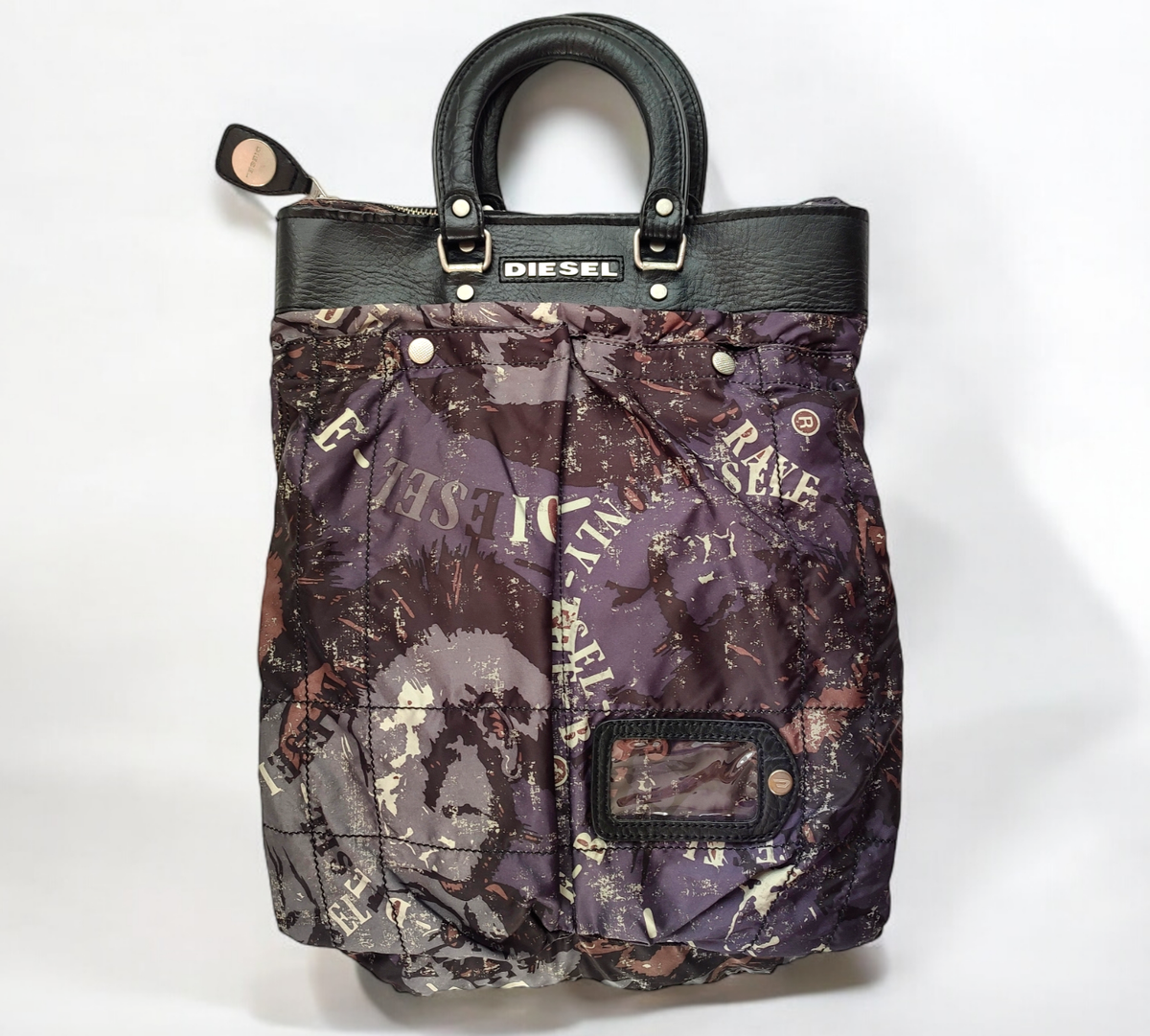 DIESEL Vintage Nylon Tote Bag Faux Leather Detail 00s Y2k Vintage