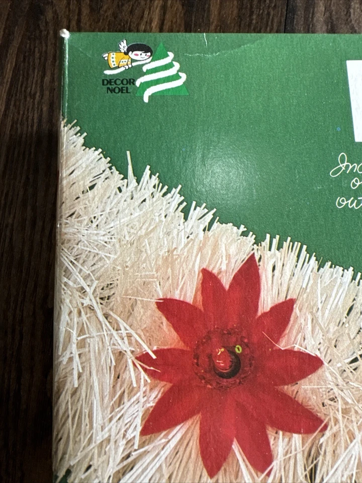 Vintage Illuminated White Tinsel With Red Poinsettia Garland 9’ Decor Noel - Image 2 of 4