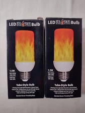 LED Flicker Flame Light Bulbs 2 Tube Style 1.5W 120V Standard Base Tested Work 