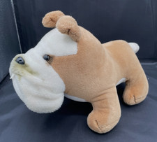 Vintage Dakin 13" Bulldog Plush Stuffed Animal White  Tan Puppy Dog 1984 Stands