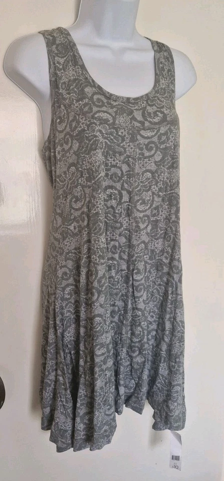 Evie Y2K Grey Lace Pattern Hanky Hem Racer Back Tunic Top Dress 14 NWT Peacocks - Image 4 of 4
