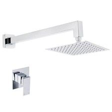 Chrome Square Concealed Shower Mixer Valve Set Rain Shower Head 400MM Wall Arm