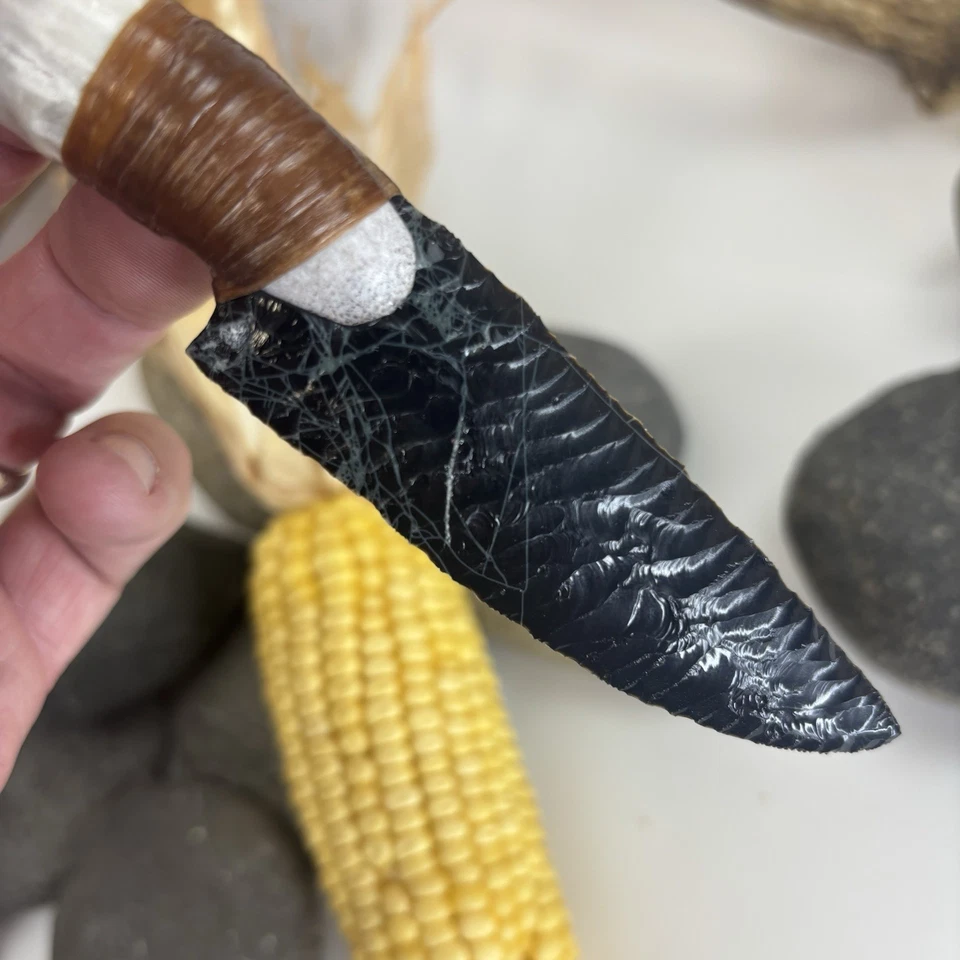 Impresionante cuchillo con mango de cuerno de ciervo obsidiana tela de araña hecho por Grady Bowen Foto 4 de 4