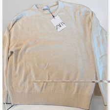Zara Boy&rsquo;s Beige Knit Crew Neck Solid Long Sleeve Pullover Sweater