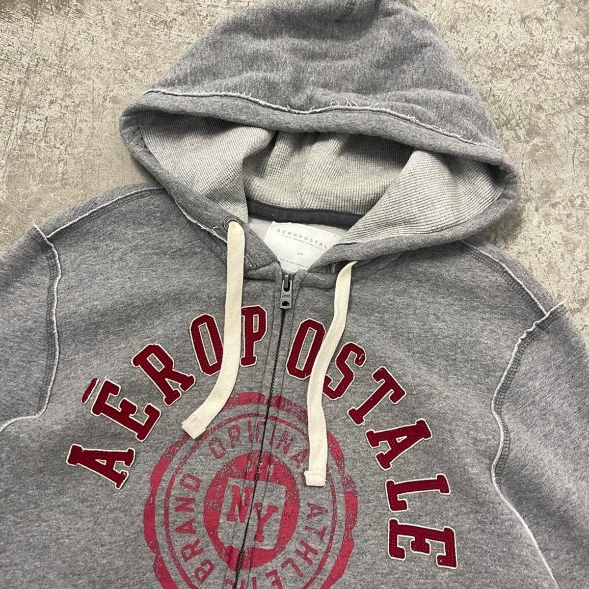 Aeropostale Vintage Y2K Grunge Full Zip Hoodie Grey Embroidered