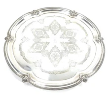 Antique English Sheffield Silverplate Heraldic Lion Footed Tray or Large Salver