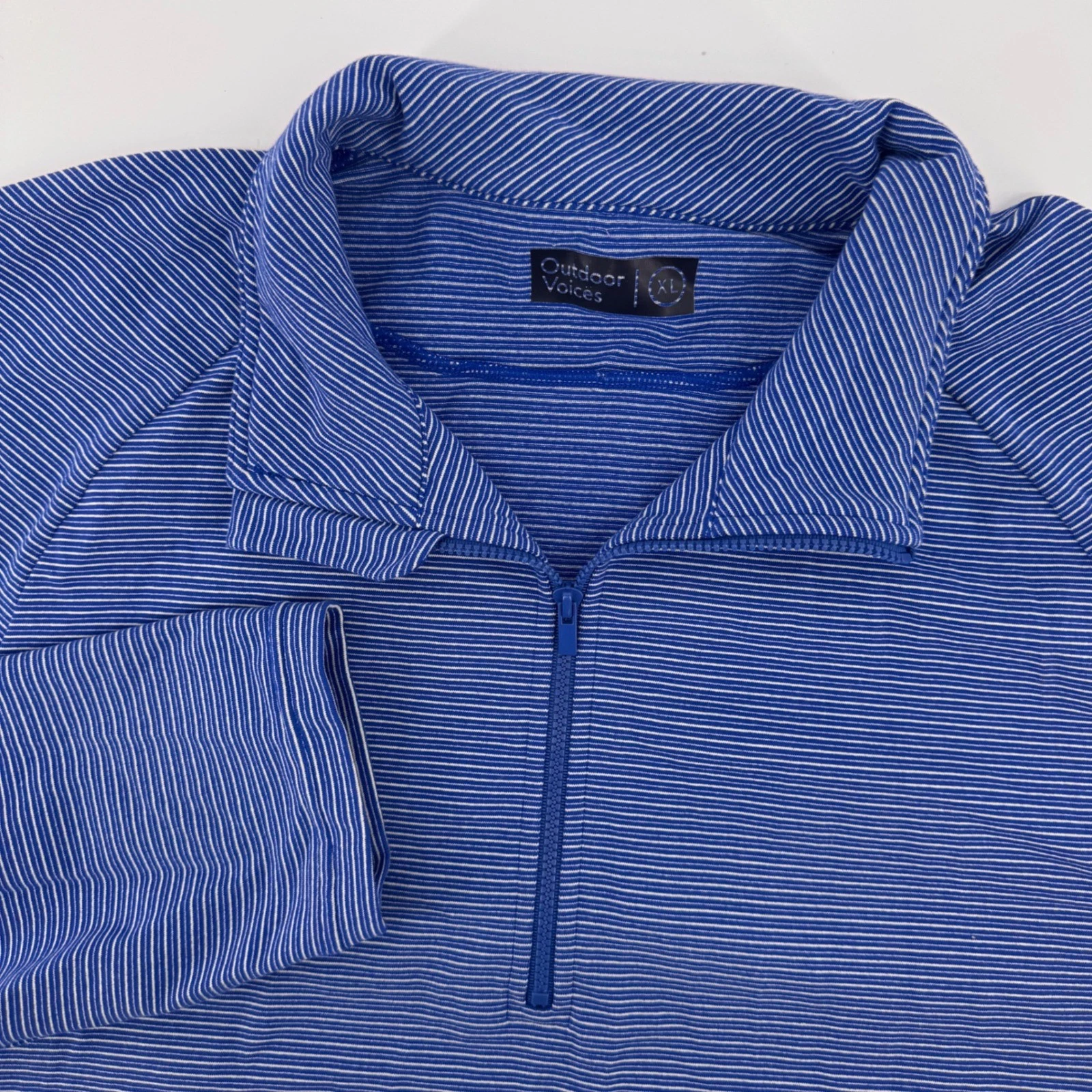 Outdoor Voices Quarter Zip Pullover Mens XL Blue Striped Supplex Lycra Active