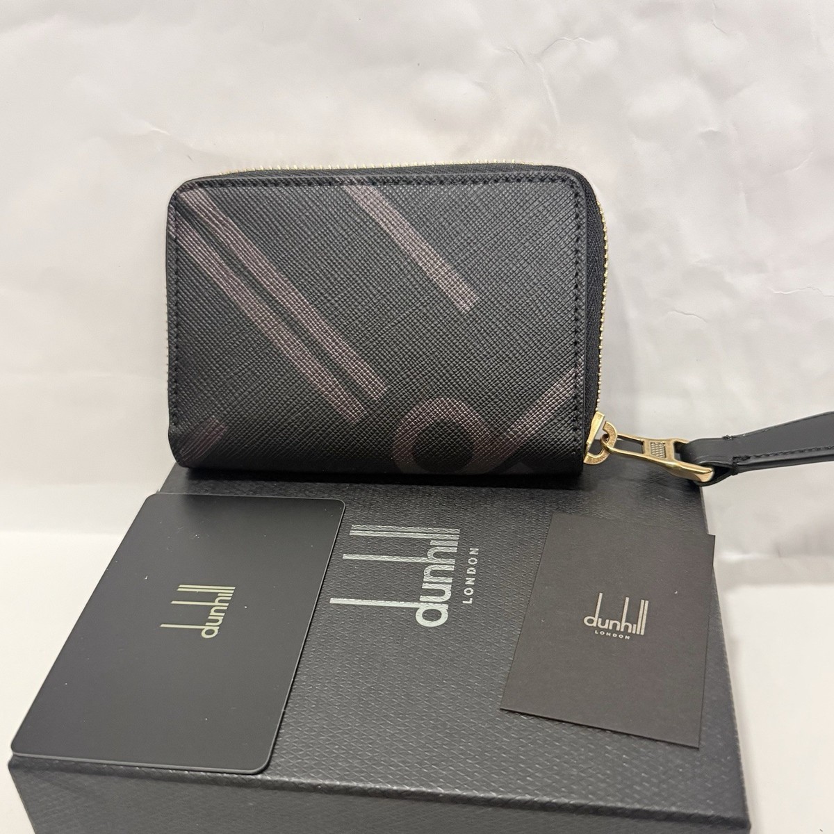 NWT Dunhill Logo Leather Zipper Card Wallet Black Brown | eBay