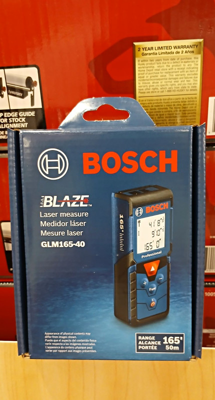 Bosch BLAZE GLM165-40 Laser Distance Measurer 165 ft Backlit Memory