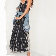 Old Navy Cami Boho Hippie Black & Gray Tie-Dye Beachy Maxi Dress L
