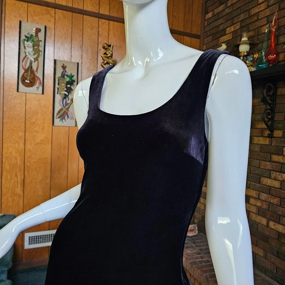 Vestido de Noche Formal Sirena Gótico Terciopelo Negro Niki Años 90 De Colección XS/S Foto 3 de 4