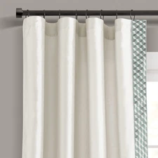 Luxury Mid Century Geo Faux Silk Jacquard Border Window Curtain Panel (Single...