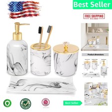 Complete Marble Style Bathroom Accessory Set - Elegant 4 Pieces for Daily Use