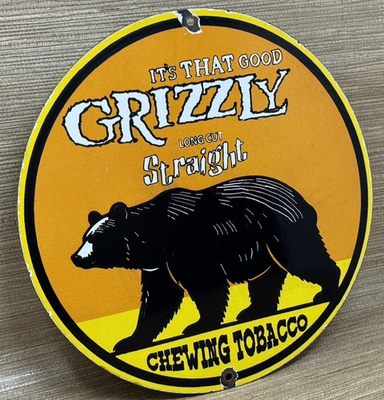 grizzly tobacco wallpaper Sign Vintage Tobacco Sign - Porcelain