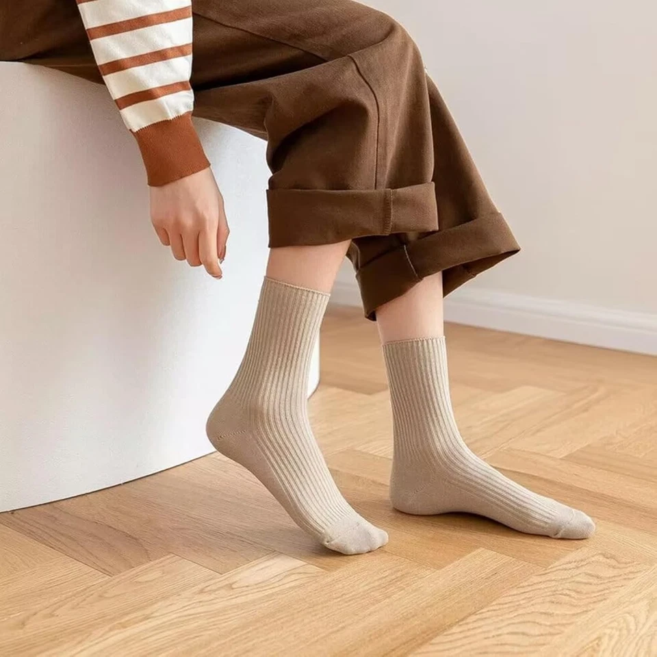 6× Women Cute Crew Socks Neutral Cotton Slouchy Loafer Boot Dress Slouch Socks - Image 4 of 4