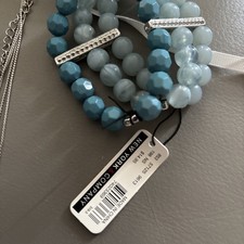 New York & Company Blue Beaded 18” Necklace, Bracelet, Earrings Set