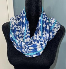 Vintage Echo 100 Silk Scarf Blue Turquoise Geometric Long Rectangle Sheer Light