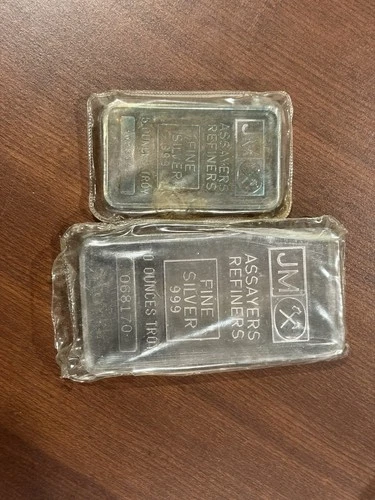 Vintage Johnson Matthey JM Assayers & Refiners Silver Bars Lot .999 fine