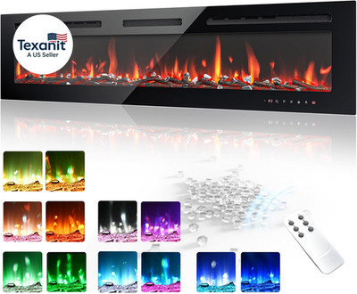 60 Inch Electric Fireplace Wall Recessed and Wall Mounted with Adjustable Flame