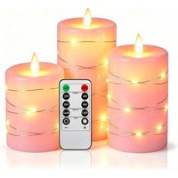 LED Kerzen 3Er Set Rosa Paraffin Flackerflamme Lichterkette Fernbedienung