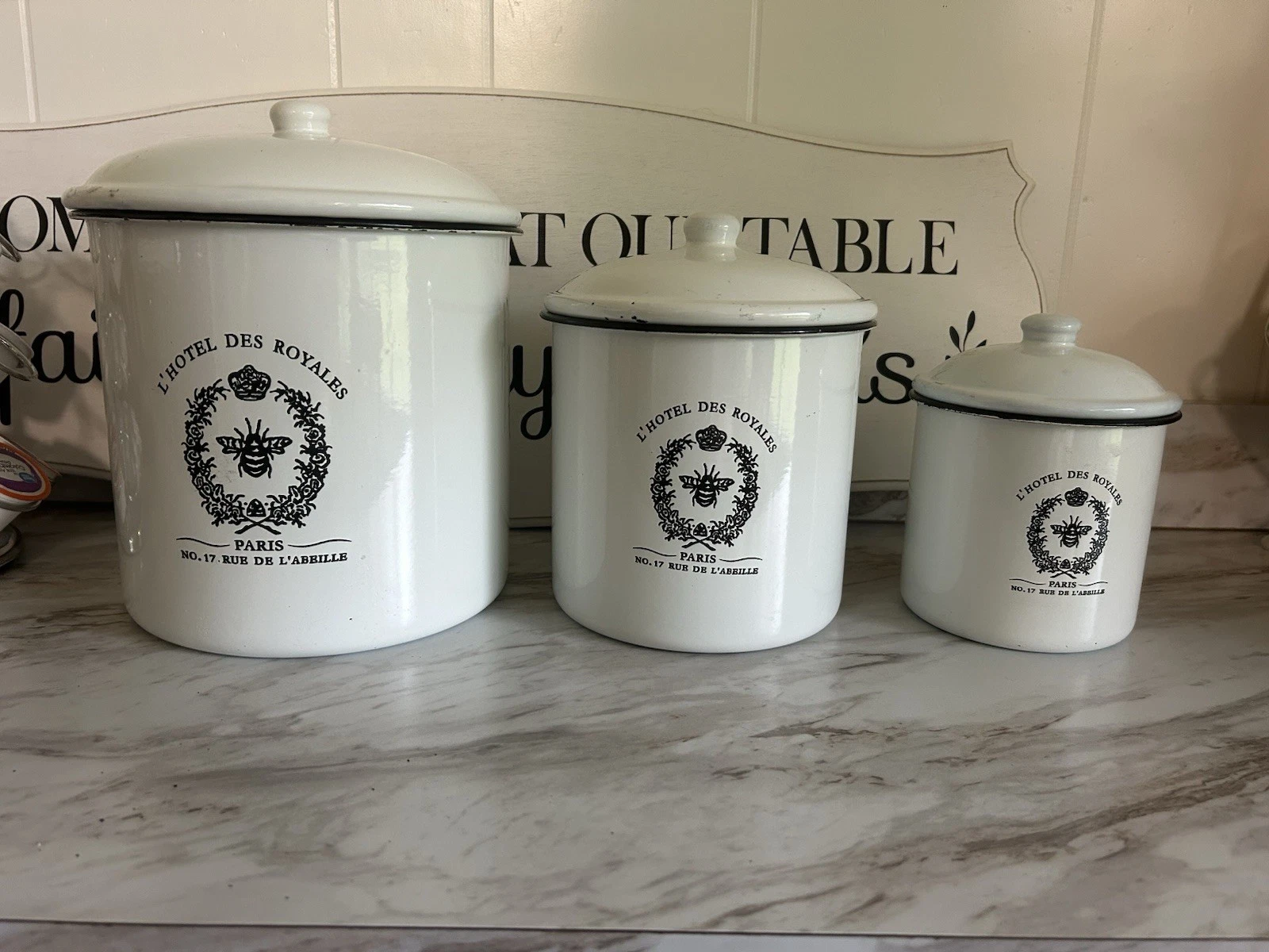3 L’Hotel Des Royals Paris Black and White Metal Canisters & Lids Deco Only