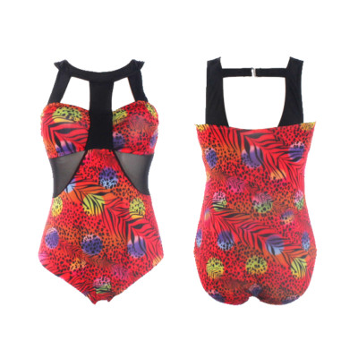 Sexy One Piece Swimsuit Red Feather Monokini with Mesh Plus Size