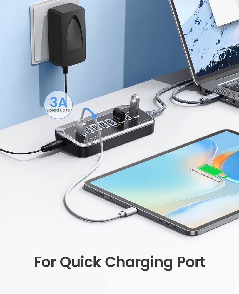 ORICO 7-Port USB 3.0 Hub with Type-C 5Gbps Data Transfer  