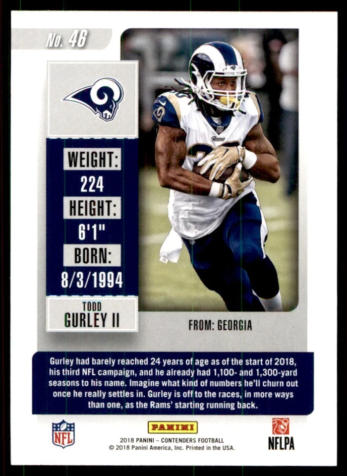 2018 Panini Contenders Todd Gurley II Los Angeles Rams #46 - Image 2 of 2