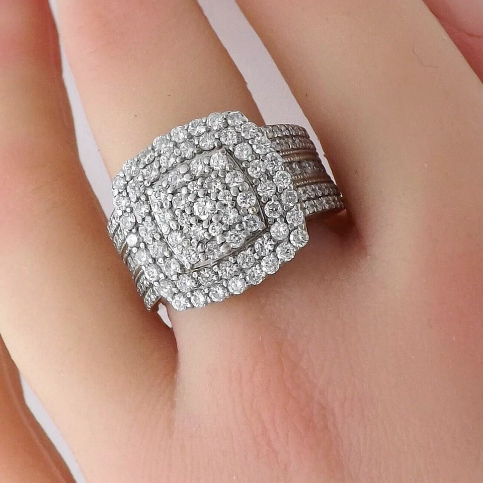 14k White Gold Square Halo Wide Mens Ring Setting Natural Diamond Unisex sz10 - Image 2 of 4