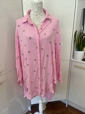 BNWT SORELLE SUNSEEKER BLOUSE PINK GOLD SEQUINS ONE SIZE LONGER TO BACK