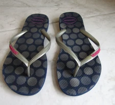 Havaianas Taupe Strap Blue Comfort Flip Flop Thong Unisex Sandal Shoe 6 EU 37-38
