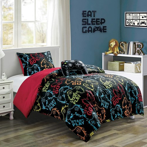 Gamer Bedding Video Games Kids Teens Boys Comforter Set w/ Gamepad Throw Pillow - Picture 12 of 12