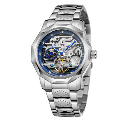 Men Forsining Automatic Watch StainlessSteel Strap Skeleton-Self-wind Mechanical