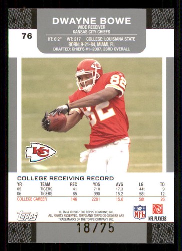 2007 Topps Co-Signers Holosilver Green #76B Dwayne Bowe/Larry Johnson /75 - Picture 2 of 2