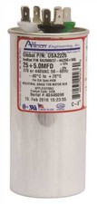 ROUND USA-MADE MOTOR RUN CAPACITOR, 25/5 MFD, 370/440 VAC Silver