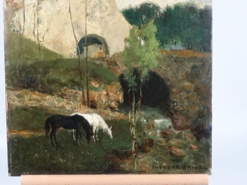 Dipinto a olio Theodor Baierl cavalli con rovine paesaggio secessione di Monaco di Baviera di stucco - Foto 3 di 6