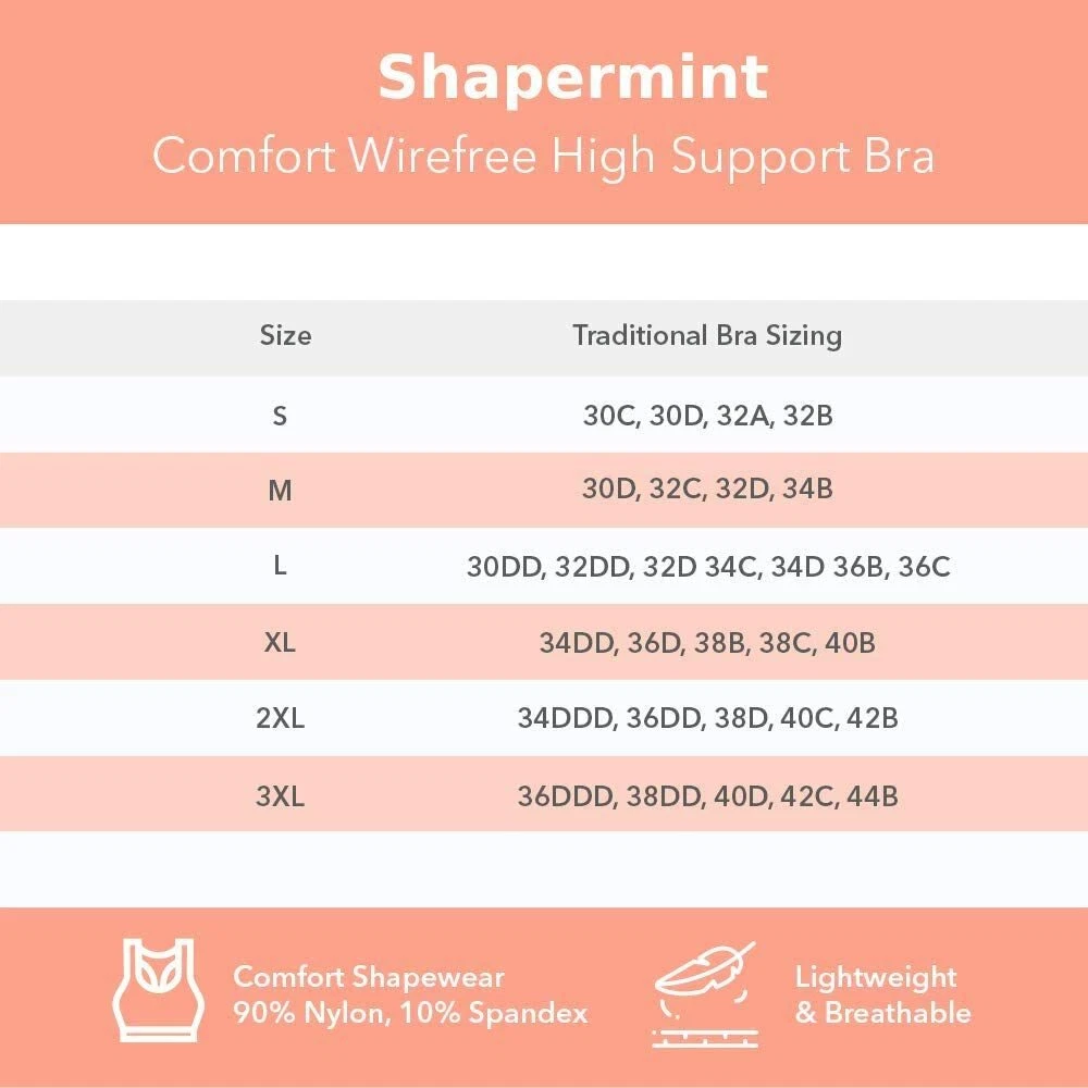 SHAPERMINT Comfort Wirefree High Support Bra for Women Small - Plus Size