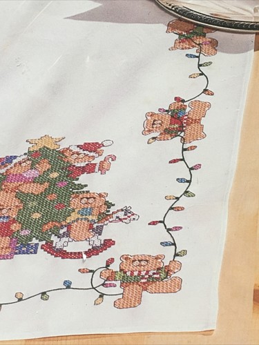 Bucilla 83073 Kit Festive Teddies Christmas Cross Stitch Table Runner Teddy Bear - Picture 3 of 12
