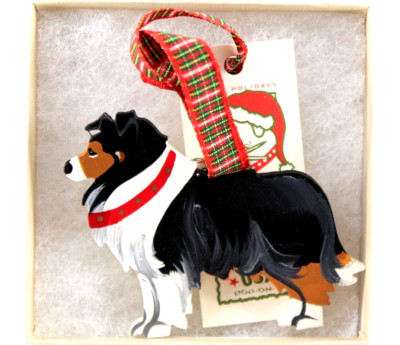 Dandy Designs Inc Dog Ornament Sheltie Tri-Color Hand Painted NOS 2012