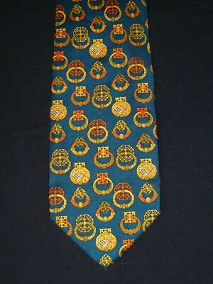 Vintage Burberrys Burberry Green Multi-Color Door Knockers Silk Tie, MI Italy