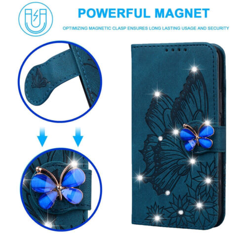 Butterfly Diamond Wallet Phone Case For Google Pixel 9 8 7 6 Pro XL 7A 8A 9A 6A - Picture 8 of 18