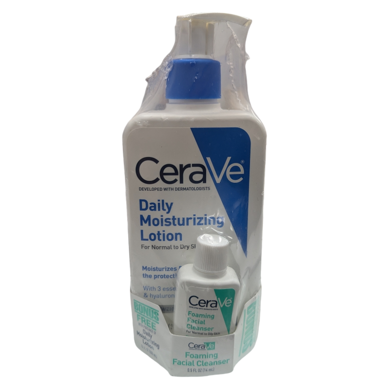 Cerave Daily Moisturizing Lotion 12 oz with Foaming Cleanser 0.5 oz