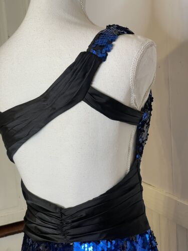 Off shoulder royal blue black sequin prom gown, homecoming dress, pageant, train - Picture 11 of 23