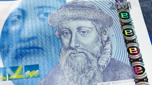 Louisenthal / Giesecke Devrient G&D - J. Gutenberg 2001 Specimen Test Note Unc - Picture 4 of 13
