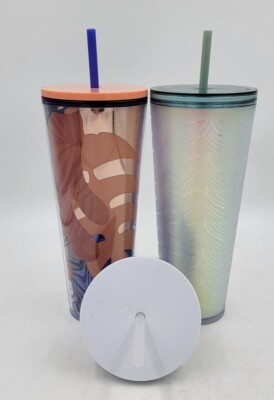 Starbucks Summer Peach - Purple Palm Leaf & Mermaid 24oz Tumbler w/ Extra Top