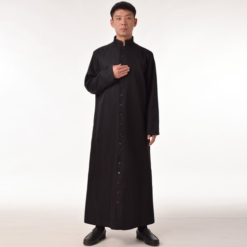 Priest Black Roman Cassock Clergy Vestment Single Breasted Button Robe in Size L - Picture 4 of 8