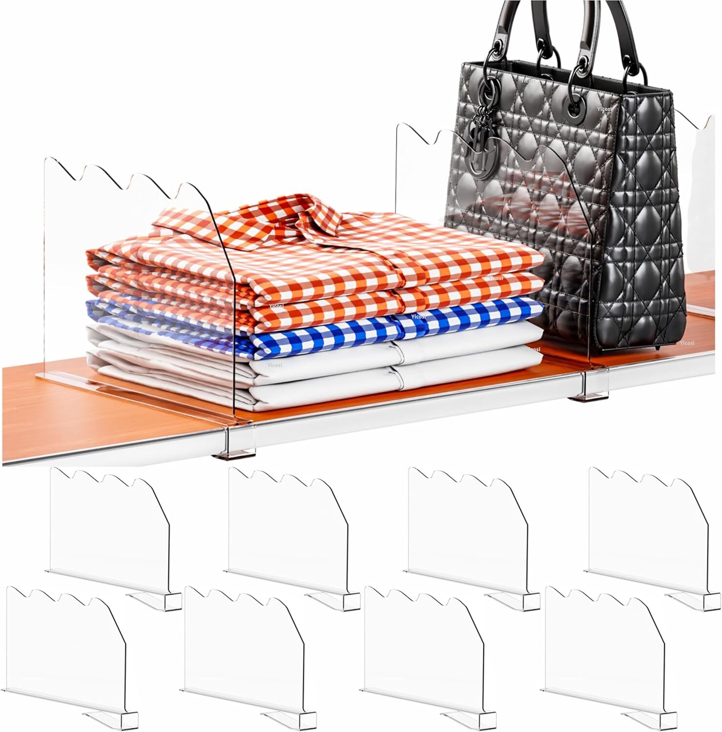 Yieach 8 PCS Acrylic Shelf Dividers for Closet Organization,Clear Pack of 8